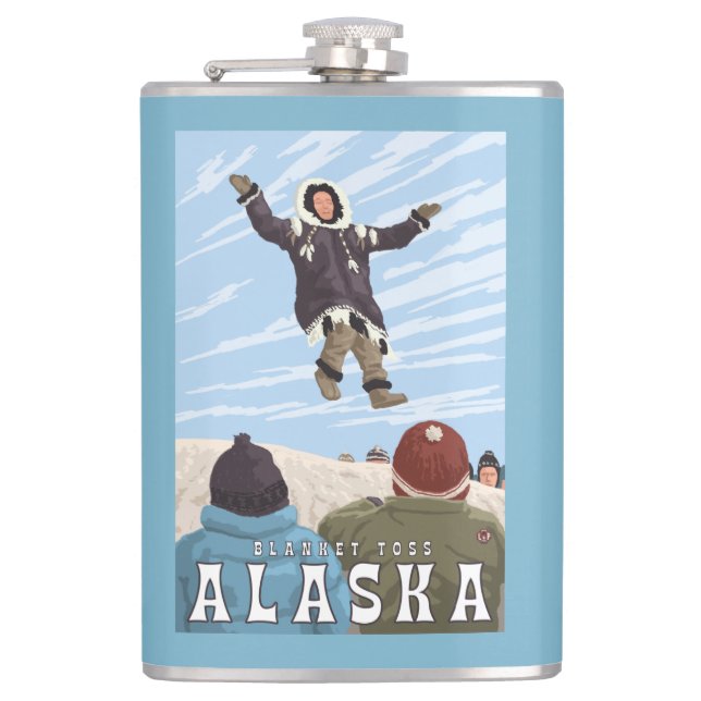 Barrow, Alaska Blanket Toss Vintage Travel Hip Flask (Front)