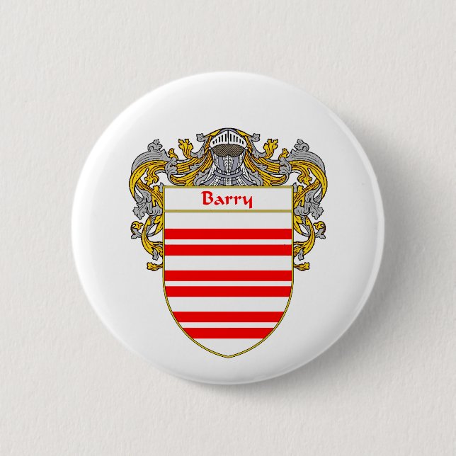 Barry Coat of Arms/Family Crest (Mantled) Button (Front)