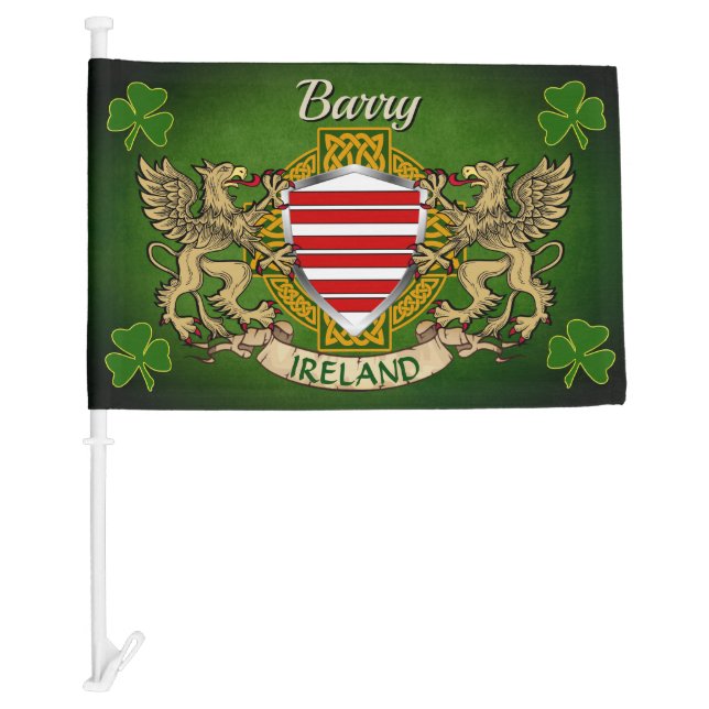 Barry Irish Shield & Celtic Cross Personalized Car Flag (Front)