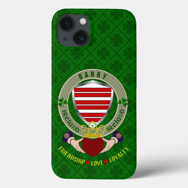 Barry Irish Shield & Claddagh Personalized Case (Back)
