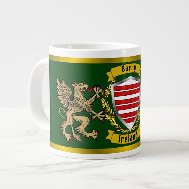 Barry Irish Shield & Griffins Giant Coffee Mug (Front Left)
