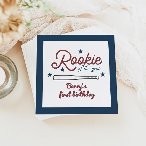 BARRY Rookie of the Year Baseball 1st Birthday Napkins