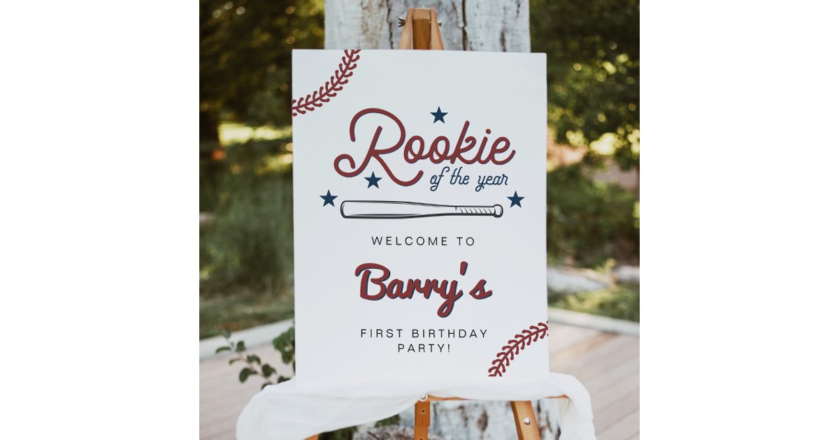 BARRY Rookie of the Year Baseball Birthday Welcome Foam Board | Zazzle