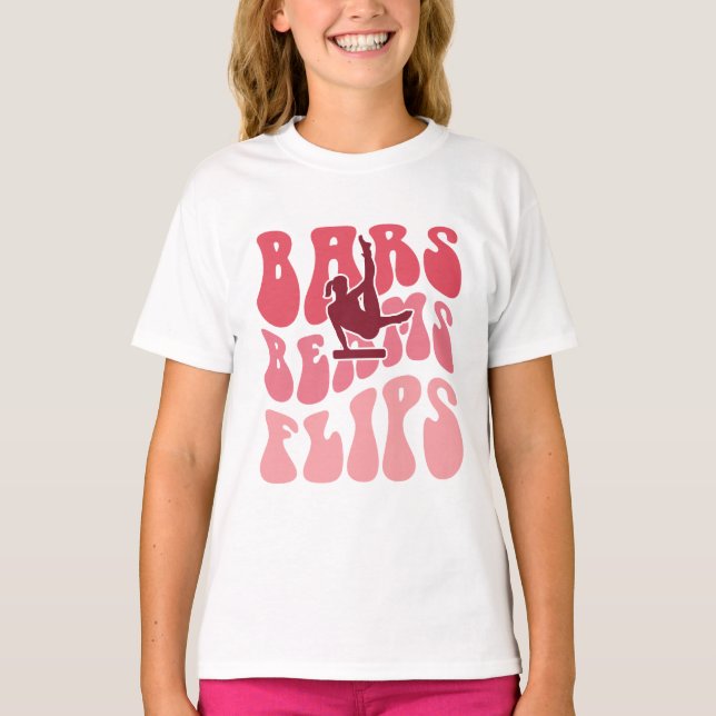 Bars, Beams, and Flips - Gymnastics T-Shirt (Front)