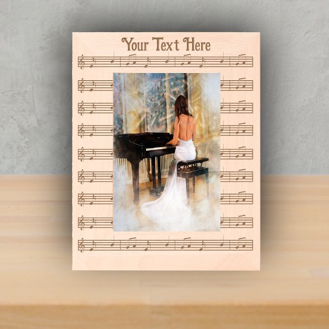 Bars of Music Notes Sheet Music for Musicians Engraved Frames (Musician themed wood picture frame with etched sheet music bars of music notes.)