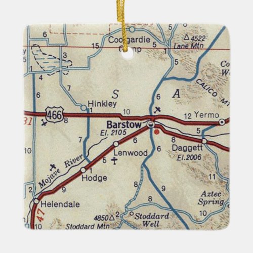 Barstow CA Vintage Map Ceramic Ornament