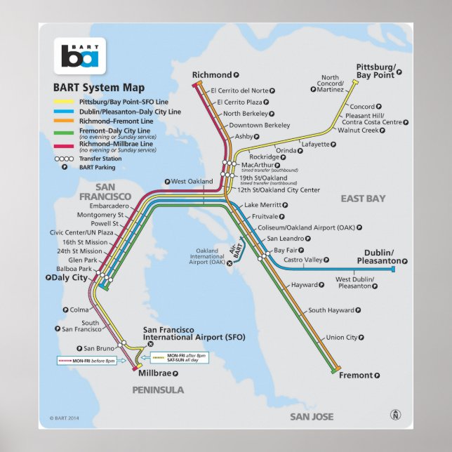 Bart Train Map Poster (Front)