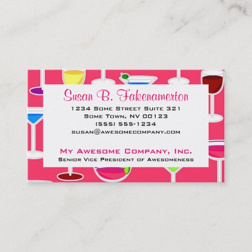 Bartender  Alcoholic Drinks Theme _ Pink Business Card
