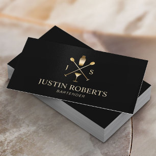 Bartender Bar Club Modern Black & Gold Business Card