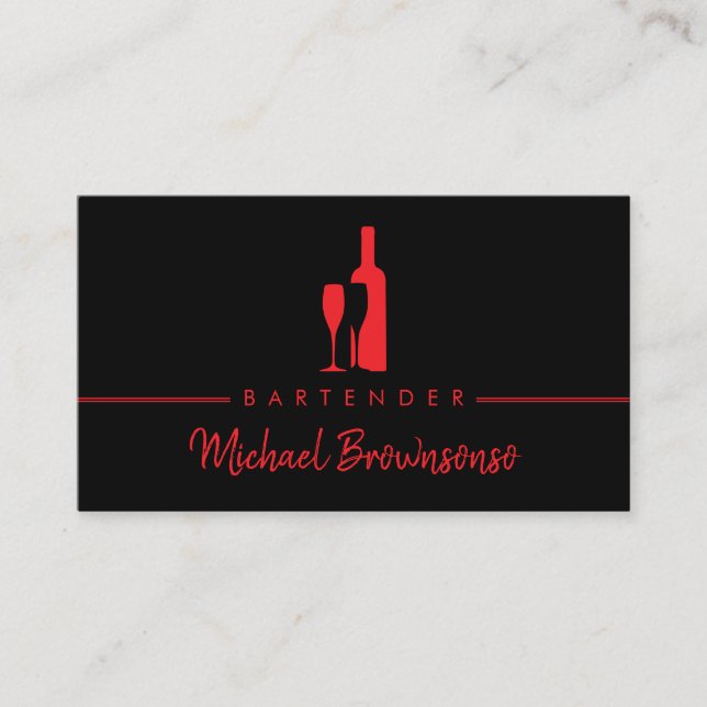 Bartender Bar Club Modern Black red Business Card (Front)