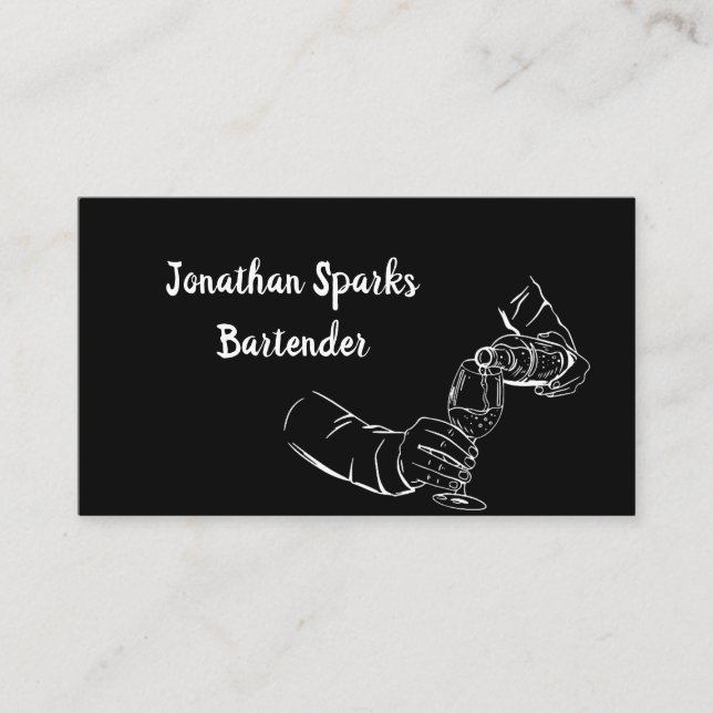 Bartender Bar Club Modern Black & White Business Card (Front)