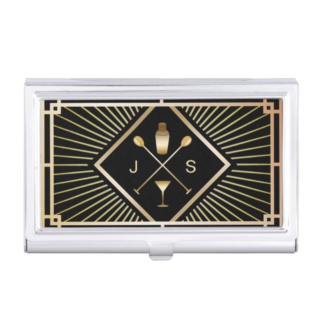 Bartender Bar Club Modern Gold Art Deco Business Card Case (Front)