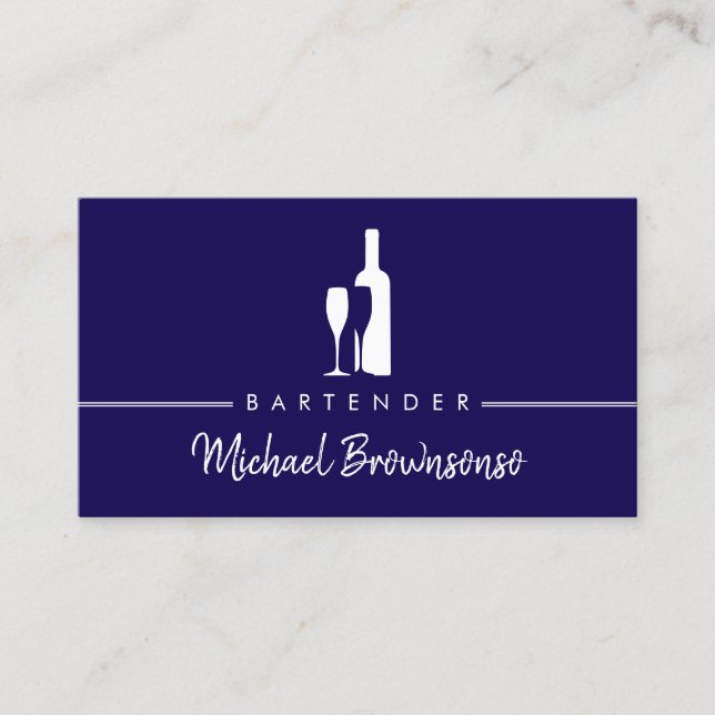 Bartender Bar Club Modern Navy Business Card (Front)