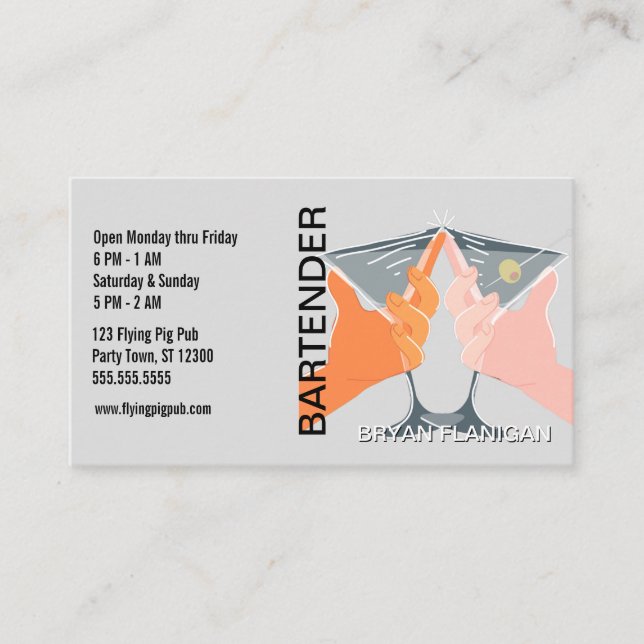 Bartender Bar Pub Owner Martinis Business Card (Front)