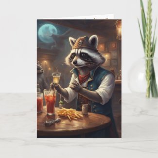 Bartender birthday funny whimsical raccoon
