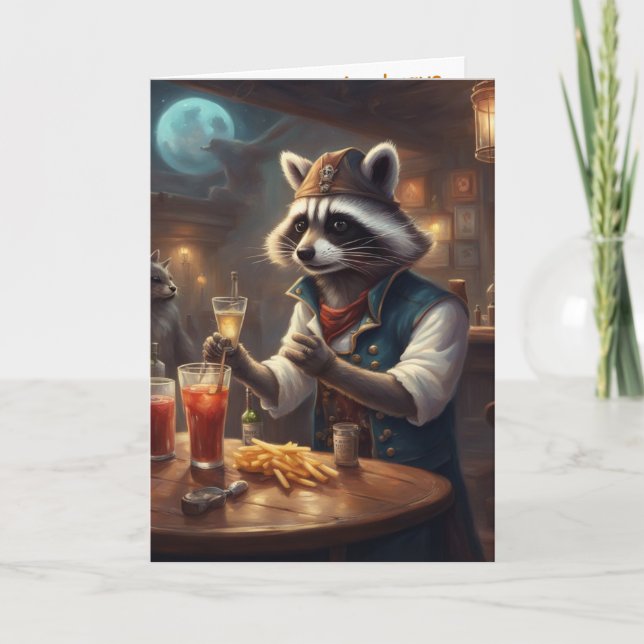 Bartender birthday funny whimsical raccoon card (Front)