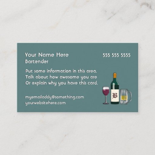 Customizable Bartender Blue Business Card Template