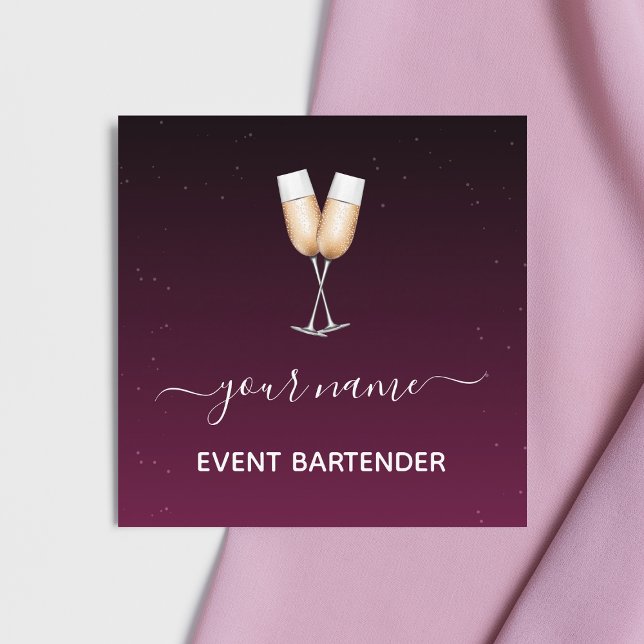 Bartender Burgundy Night Sky Stars Cosmic Galaxy   Square Business Card (Creator Uploaded)