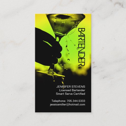 Customizable Bartender Business Card