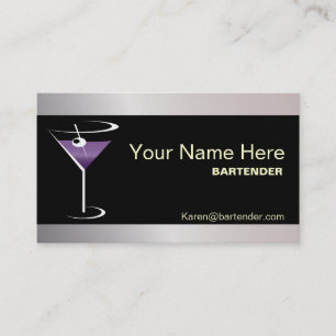 Bartender Business Card Purple Martini Logo