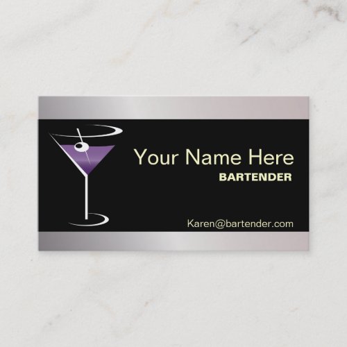Bartender Business Card Purple Martini Logo