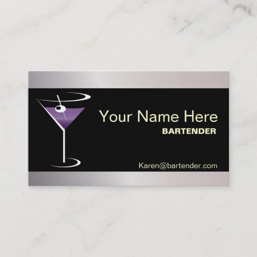Customizable Bartender Business Card Purple Martini Logo