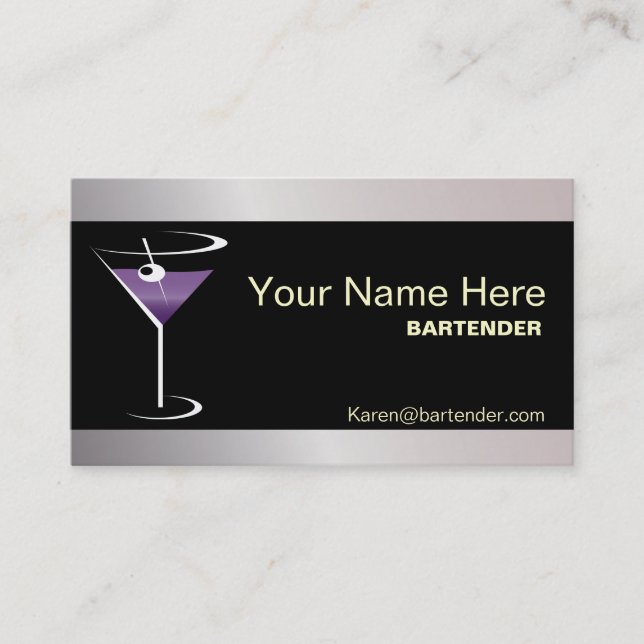 Bartender Business Card Purple Martini Logo (Front)
