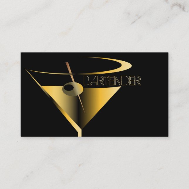 Bartender Business Cards Gold Martini Cocktail (Front)