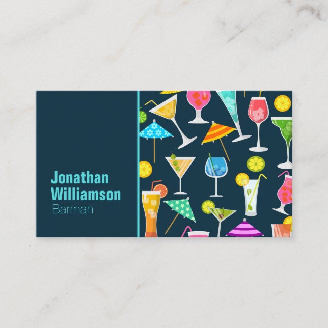 Bartender Colorful Cocktail Pattern Business Card (Front)