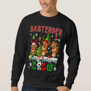 Bartender Crew Three Cute Santa Elf Reindeers Xmas Sweatshirt