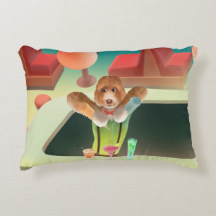 Bartender Dog: Neon Bar & Cocktail Mixology Accent Pillow