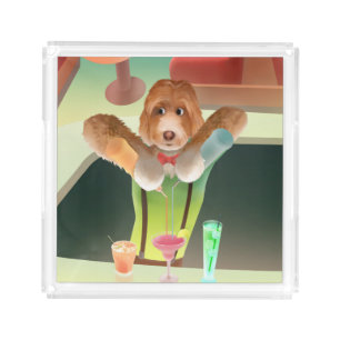 Bartender Dog: Neon Bar & Cocktail Mixology Acrylic Tray