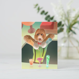 Bartender Dog: Neon Bar & Cocktail Mixology Announcement Postcard
