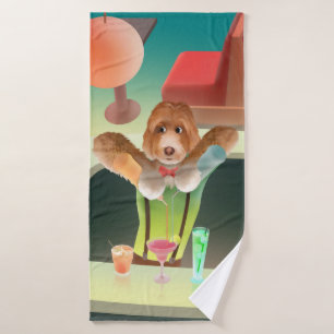 Bartender Dog: Neon Bar & Cocktail Mixology Bath Towel Set