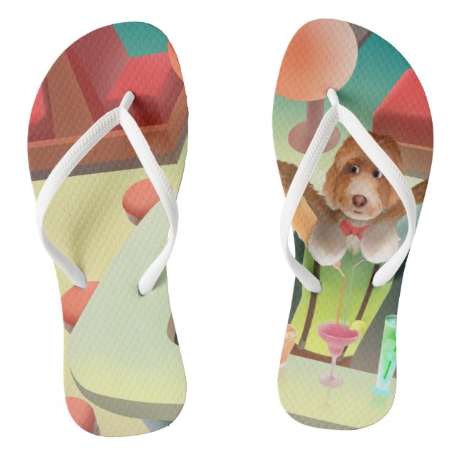 Bartender Dog: Neon Bar & Cocktail Mixology Flip Flops (Footbed)