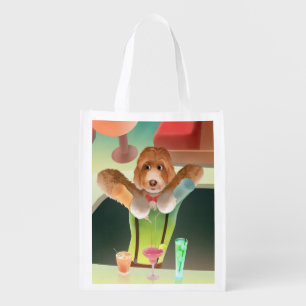 Bartender Dog: Neon Bar & Cocktail Mixology Grocery Bag