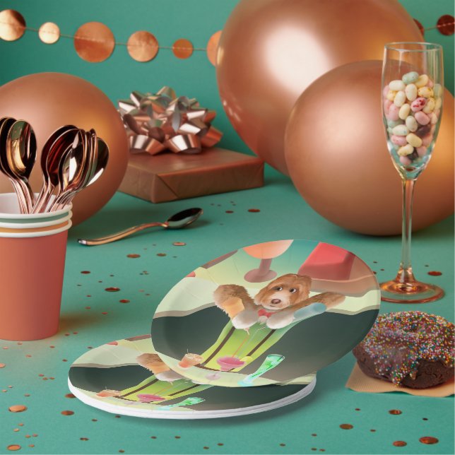 Bartender Dog: Neon Bar & Cocktail Mixology Paper Plates (Multi)
