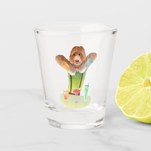 Bartender Dog: Neon Bar & Cocktail Mixology Shot Glass (Front)