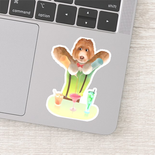 Bartender Dog: Neon Bar & Cocktail Mixology Sticker (Detail)