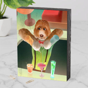 Bartender Dog: Neon Bar & Cocktail Mixology Wooden Box Sign
