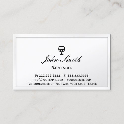 Elegant White Border Bartender Business Card