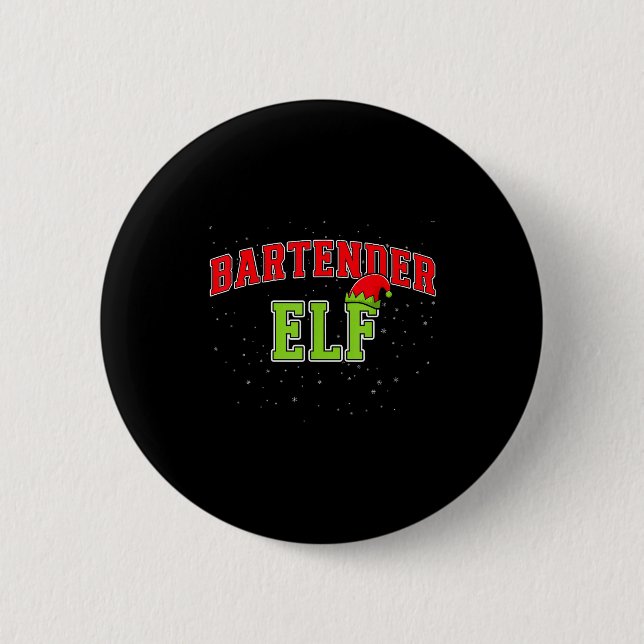 Bartender Elf Christmas Family Matching Group Xmas Button (Front)
