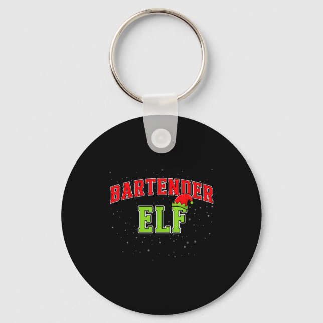 Bartender Elf Christmas Family Matching Group Xmas Keychain (Front)