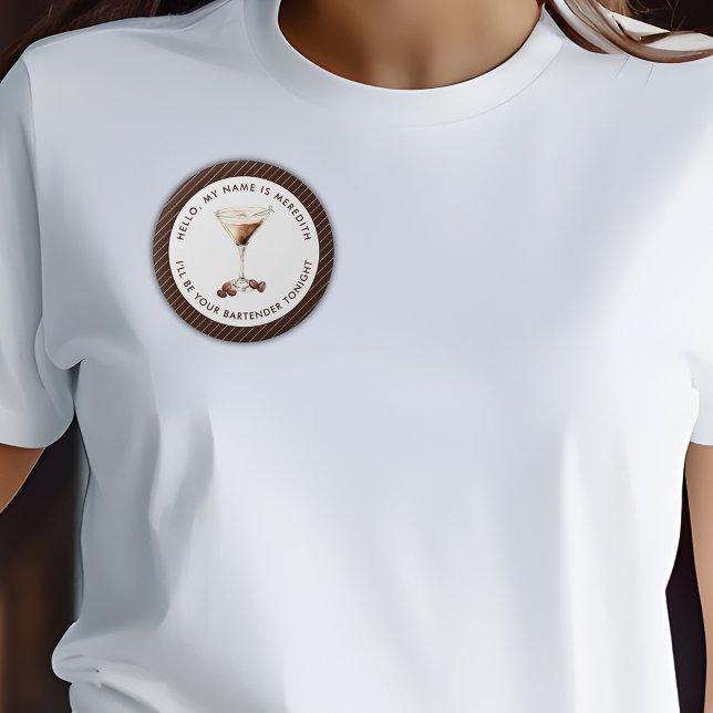 Bartender Espresso Martini Cocktail Event Button (Bartender Espresso Martini Cocktail Theme Elegant Stripes Pattern Logo Event Button)