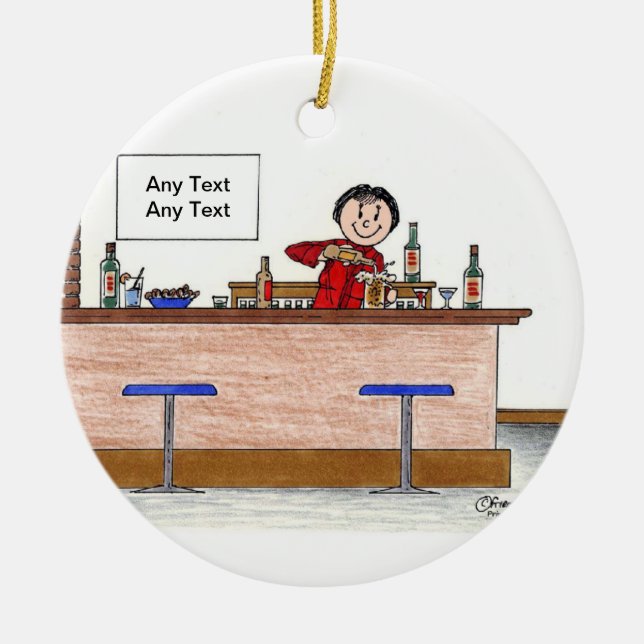 Bartender - Female Ceramic Ornament (Front)