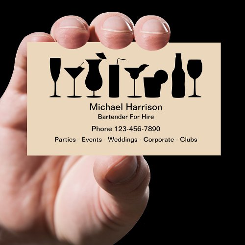 Bartender For Hire Mixologist Business Card