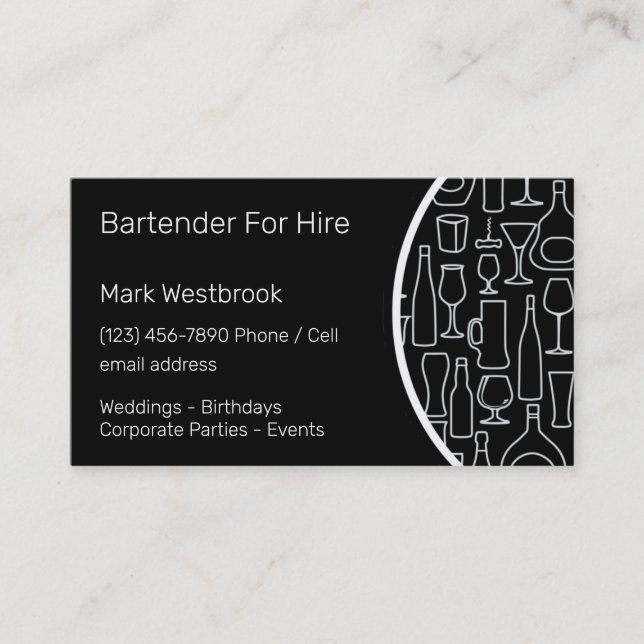 Bartender For Hire Modern Business Card (Front)