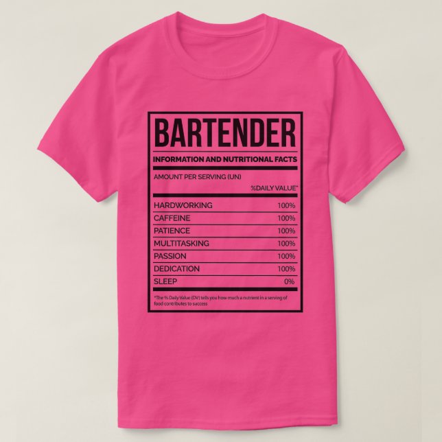 Bartender Funny Bartending Nutrition Label T-Shirt (Design Front)
