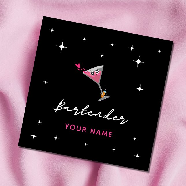 Bartender Funny Cocktail Glass Drink Wedding Ring Square Business Card (Creator Uploaded)
