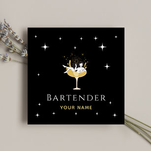 Bartender Glamorous Cocktail Funny Champagne Girl Square Business Card